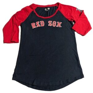 Boston Red Sox Womens Medium Raglan 3/4 Sleeve Shirt Navy Red Campus Lifestyle
